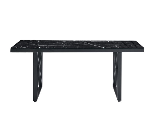 Table repas LEVANTO métal noir plateau en verre trempé