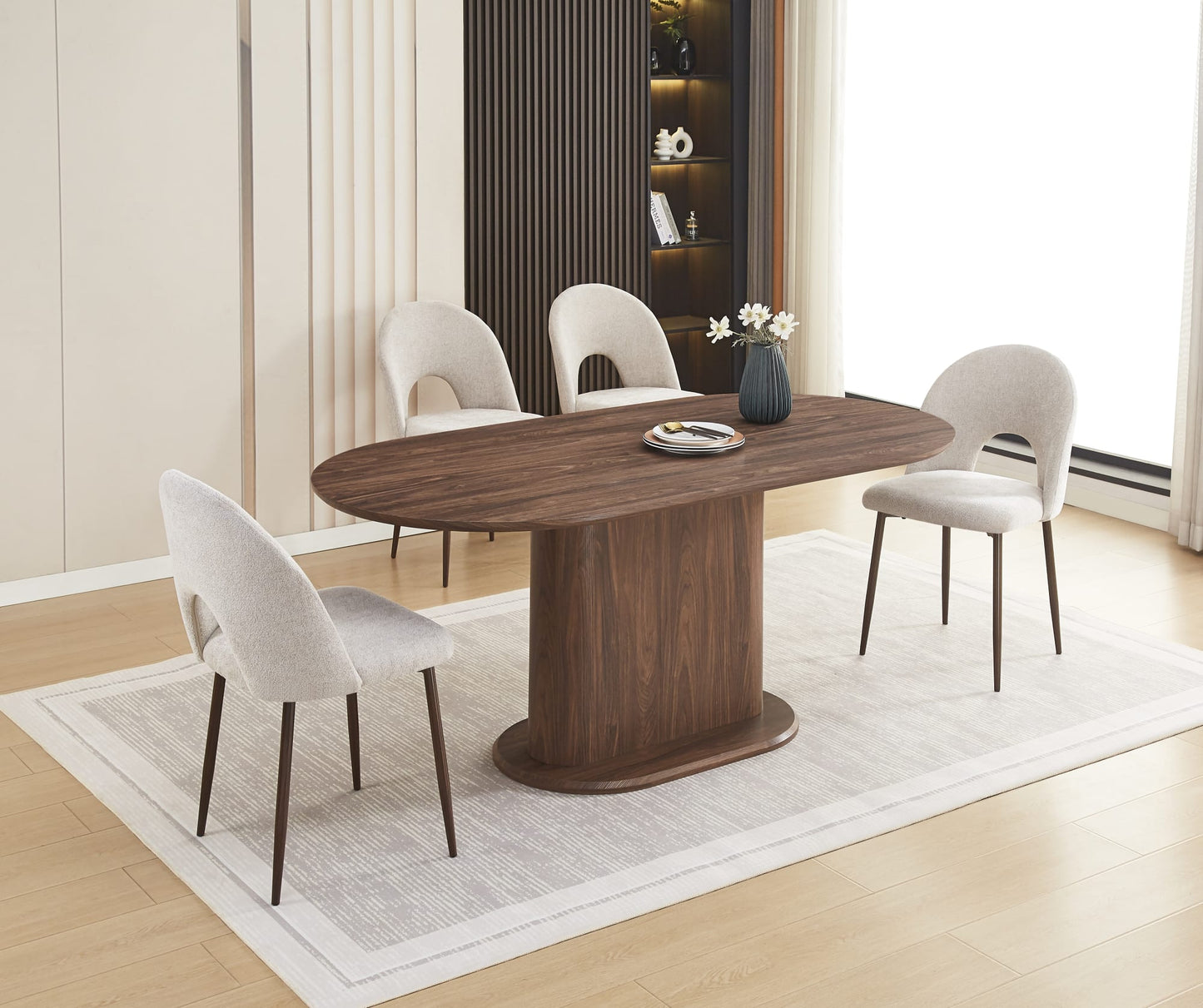 TABLE REPAS LOKA PLATEAU/BASE MDF EFFET NOYER PIED MDF EFFET NOYER 160X90X75cm