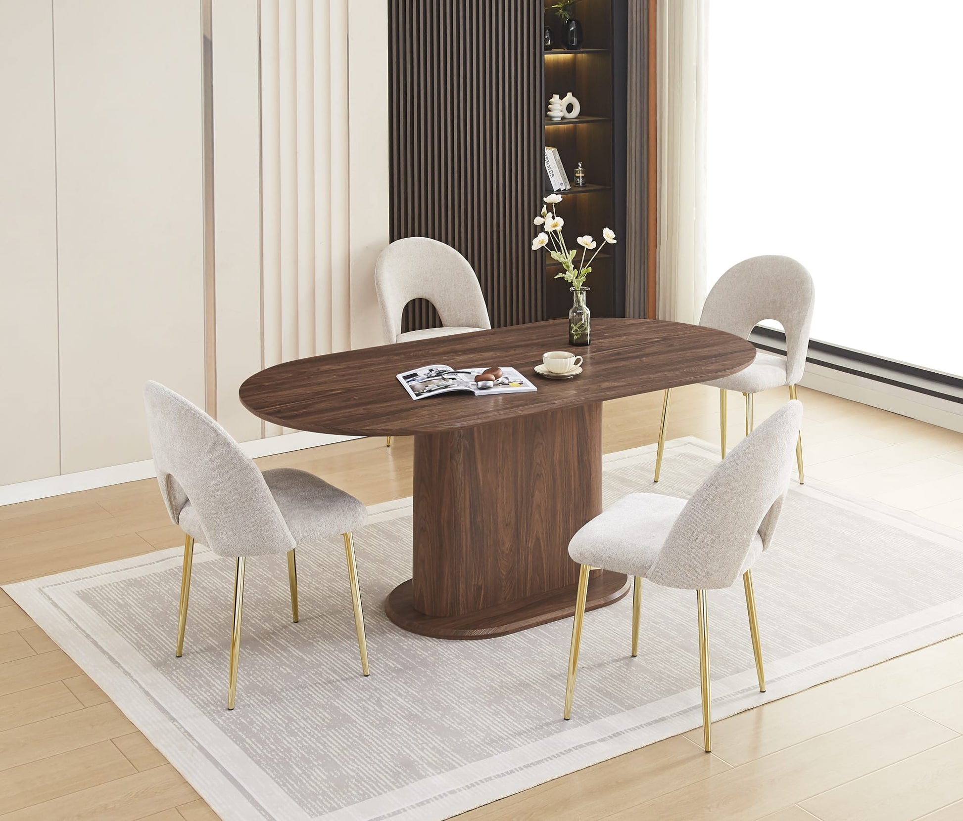 TABLE REPAS LOKA PLATEAU/BASE MDF EFFET NOYER PIED MDF EFFET NOYER 160X90X75cm