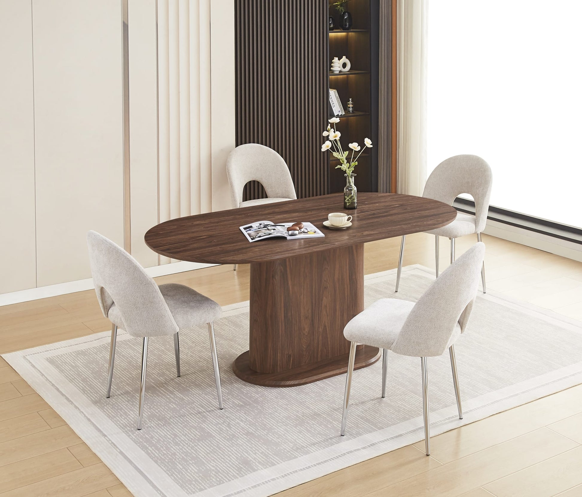 TABLE REPAS LOKA PLATEAU/BASE MDF EFFET NOYER PIED MDF EFFET NOYER 180X90X75cm