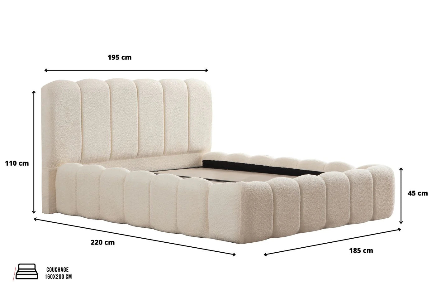 Cadre de lit ALYA blanc chenille