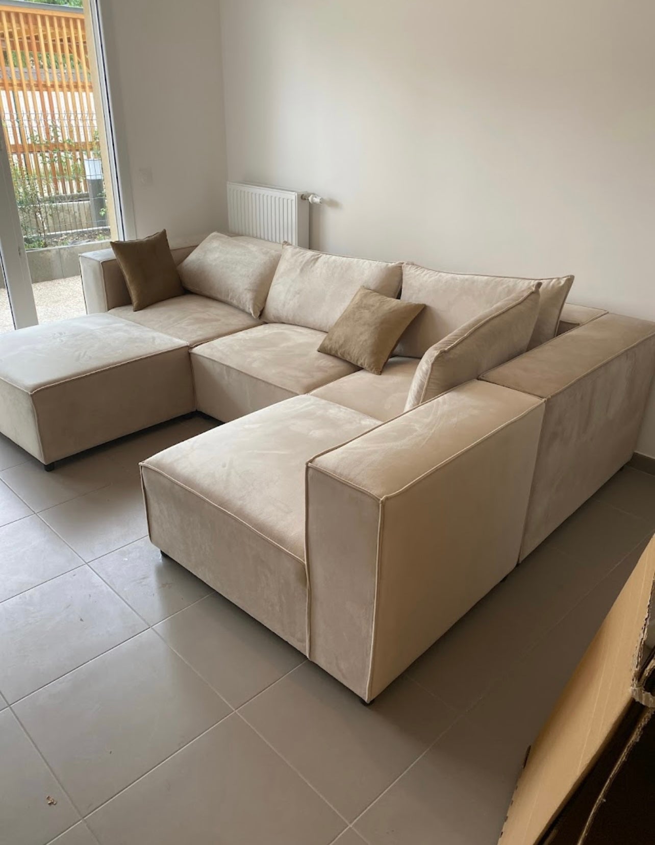 Canapé modulable Élégance 4+1 en Velours beige