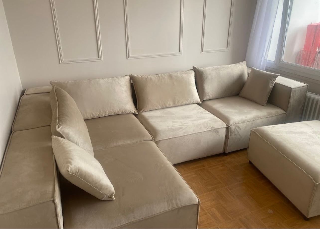 Canapé modulable Élégance 4+1 en Velours beige