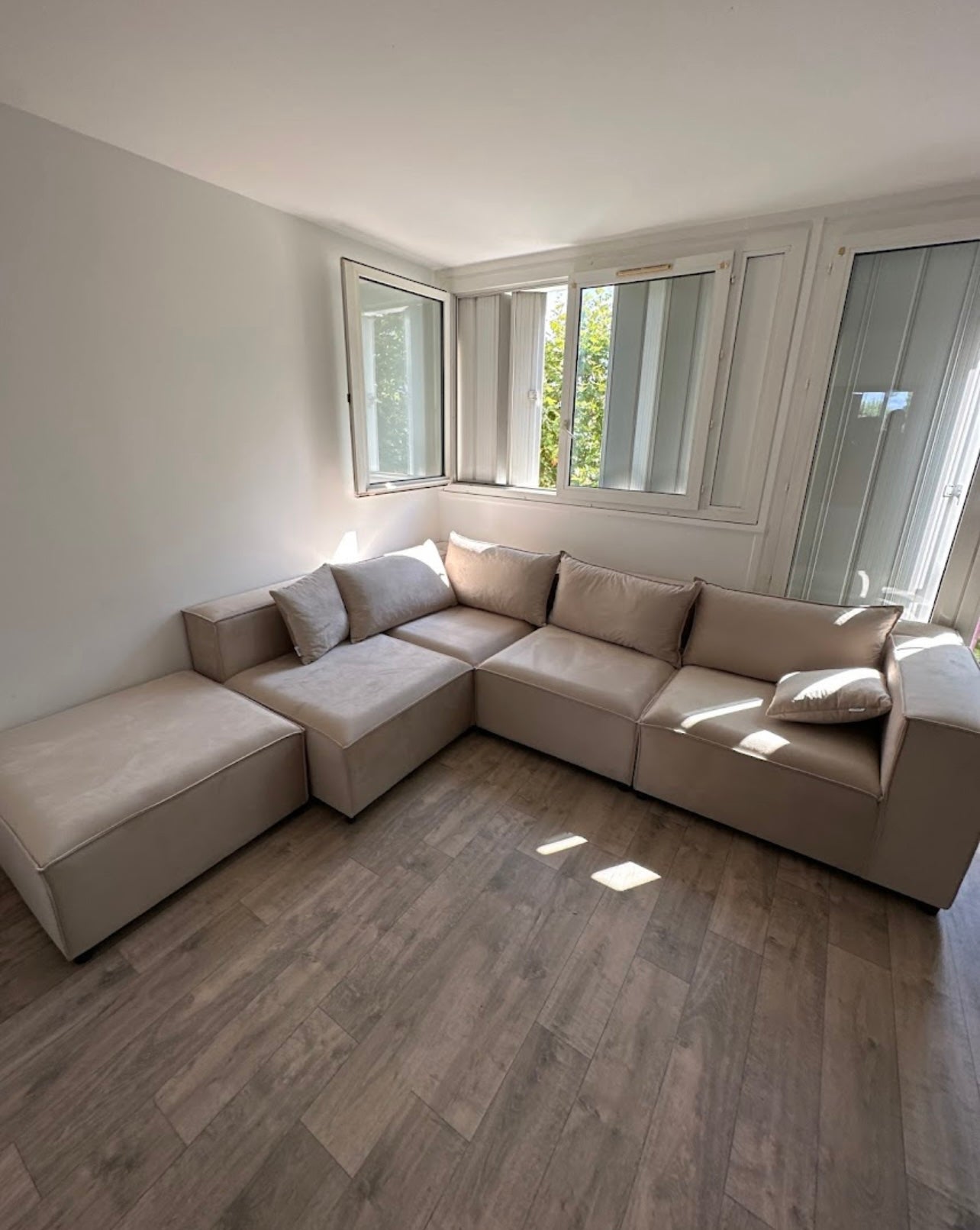 Canapé modulable Élégance 4+1 en Velours beige