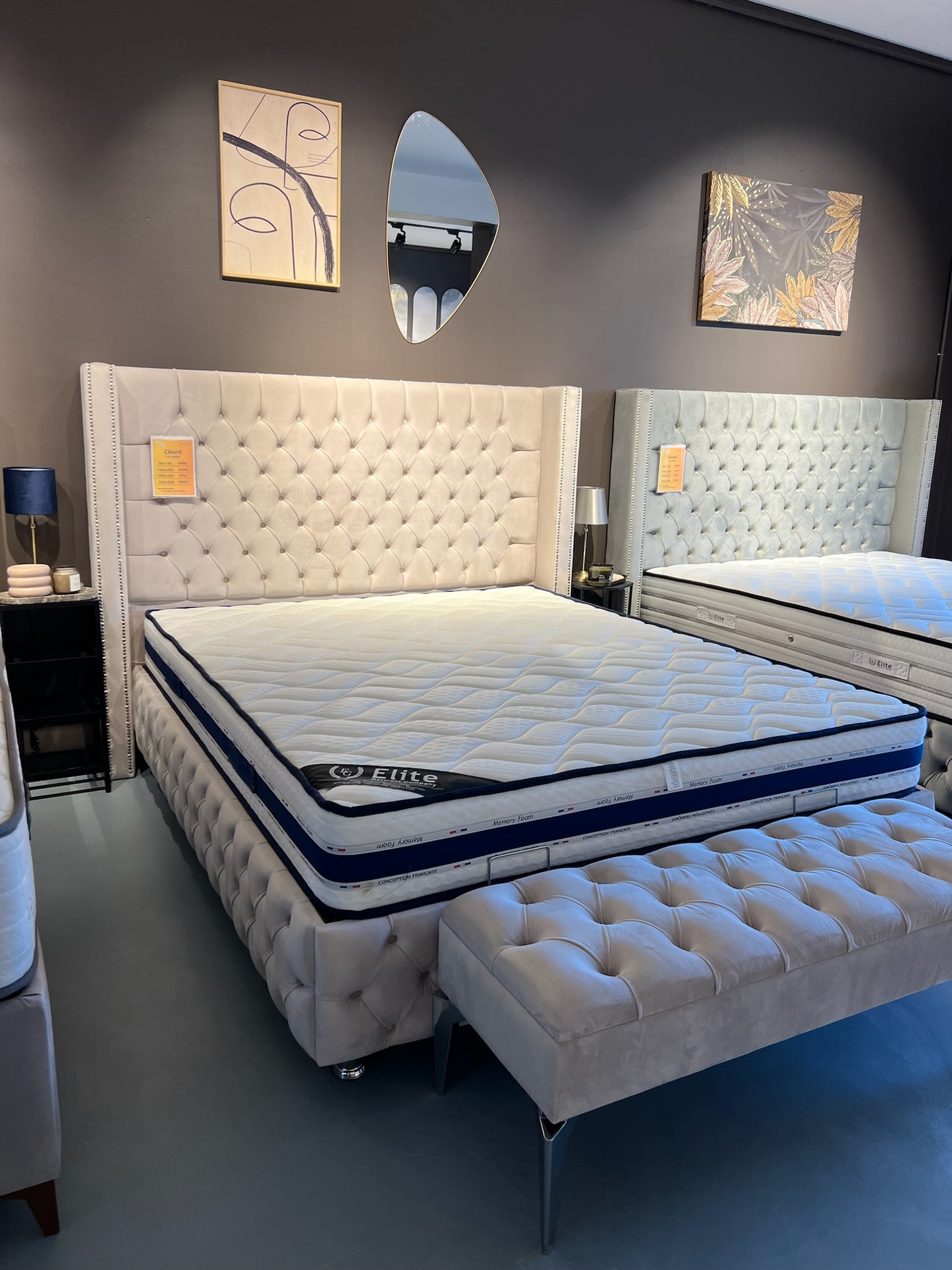 Lit Coffre CLOUTE Beige
