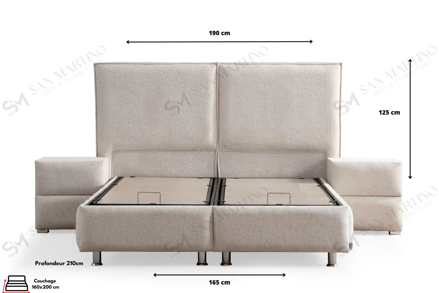 LIT COFFRE MAYA BLANC CASSÉ CHENILLE
