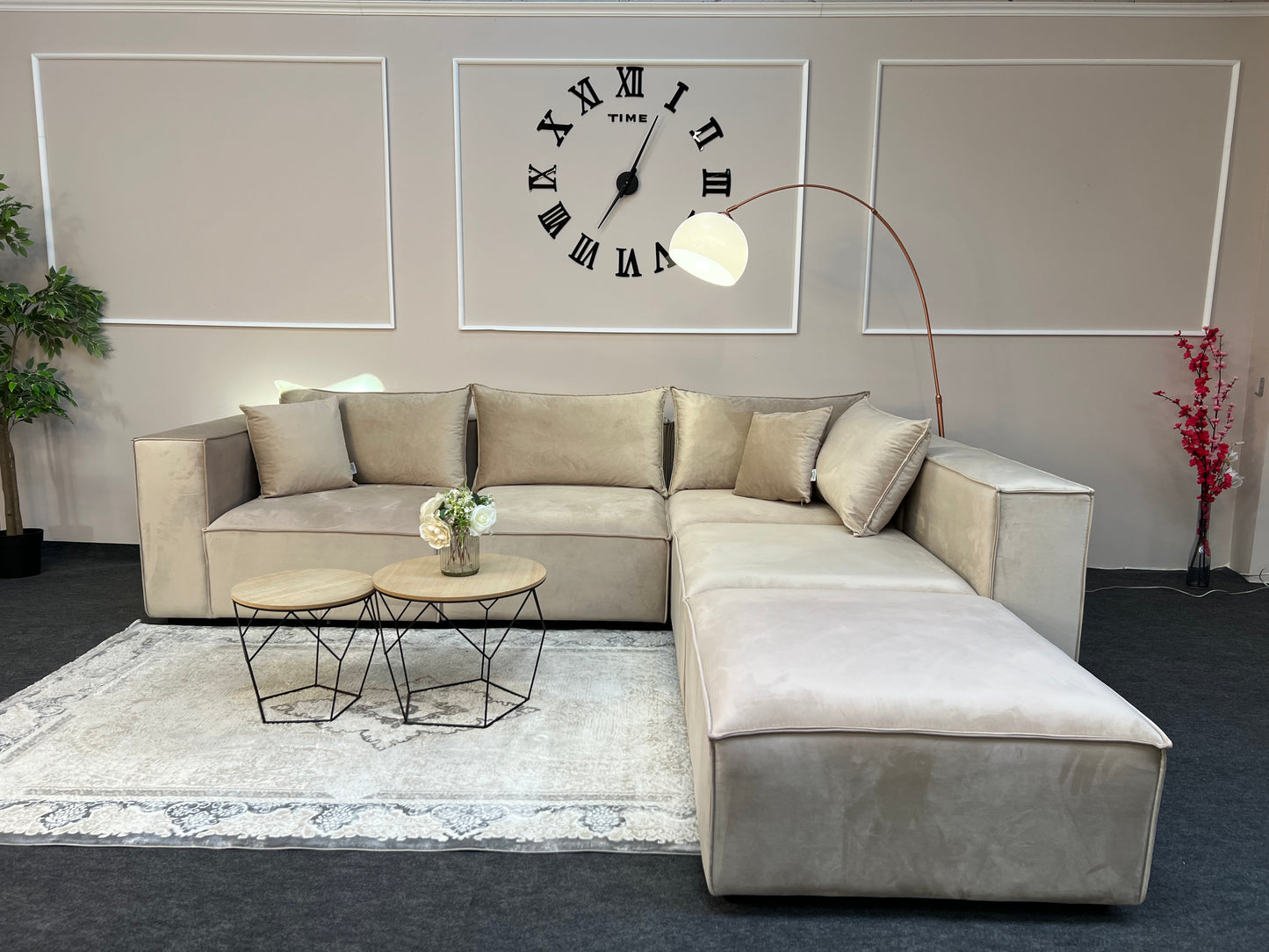 Canapé modulable Élégance 4+1 en Velours beige