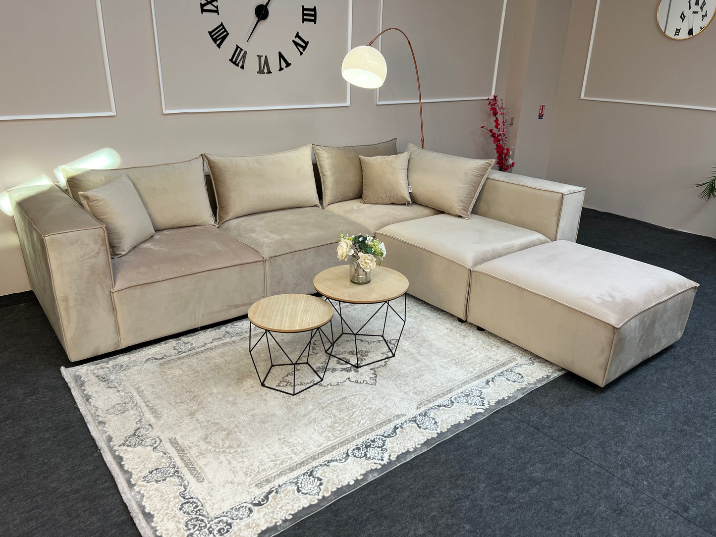 Canapé modulable Élégance 4+1 en Velours beige