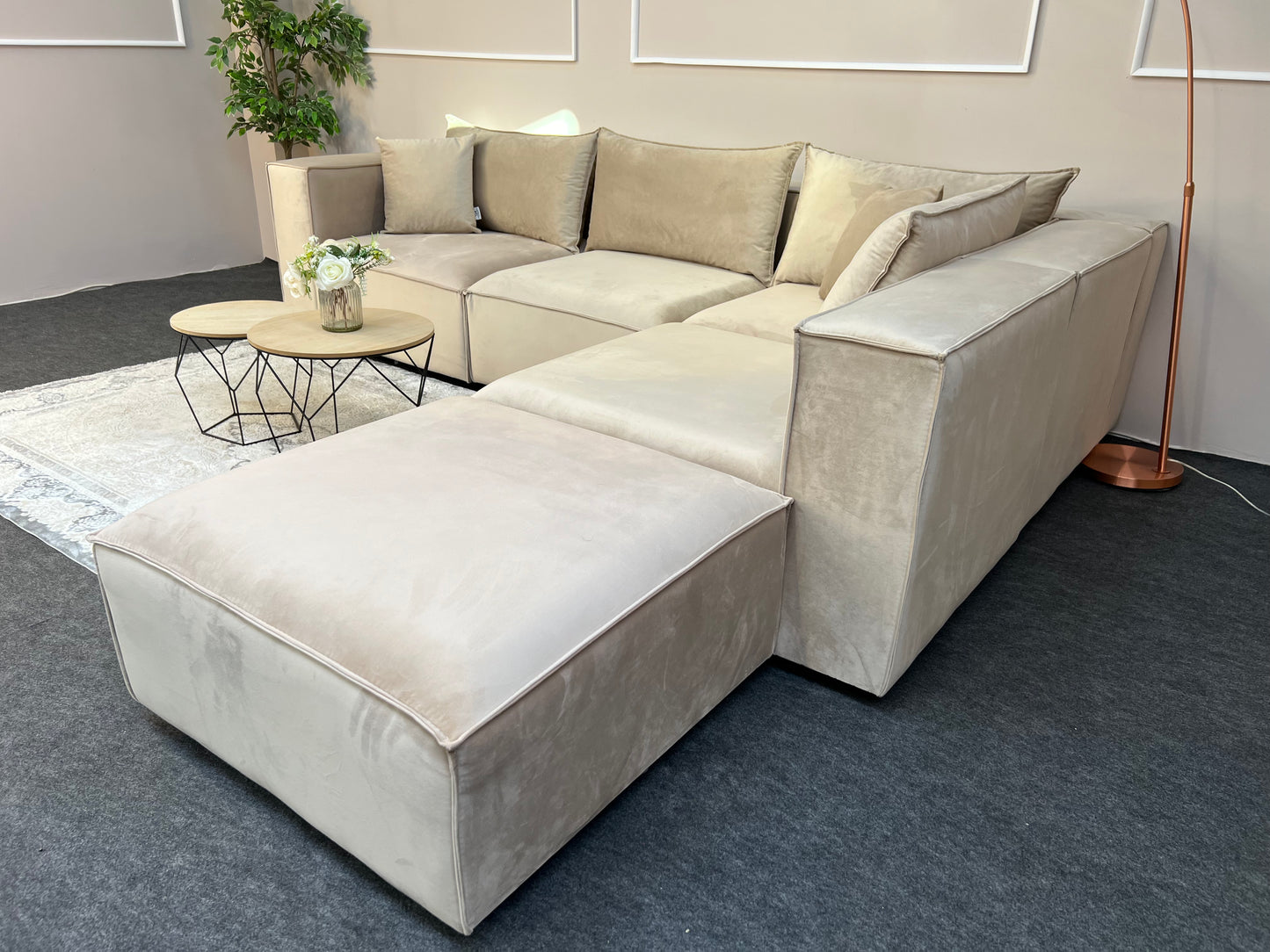 Canapé modulable Élégance 4+1 en Velours beige
