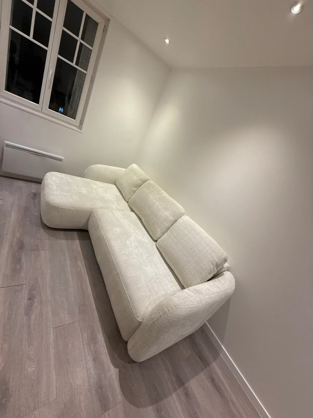 Canapé convertible PORTO en tissu marbella blanc cassé
