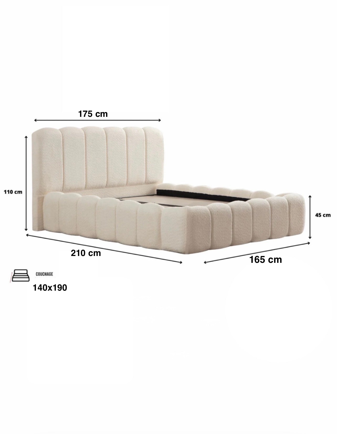 Cadre de lit ALYA blanc chenille