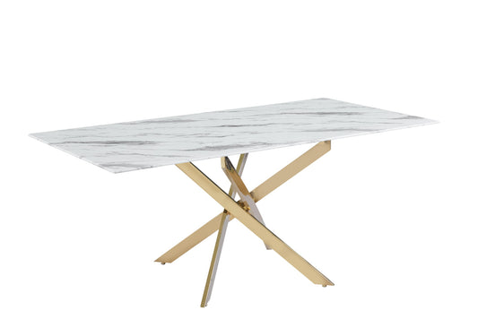 Table Repas JESSICA XXL Gold et plateau en verre 180 cm 6 à 8 couverts
