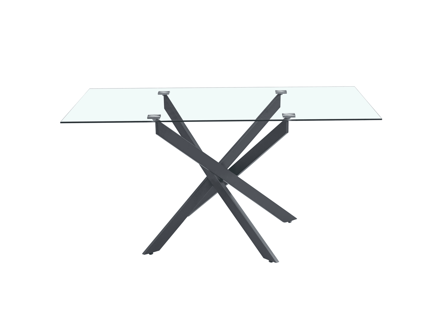 Table Repas JESSICA Métal noir et plateau en verre 150 cm 4 à 6 couverts