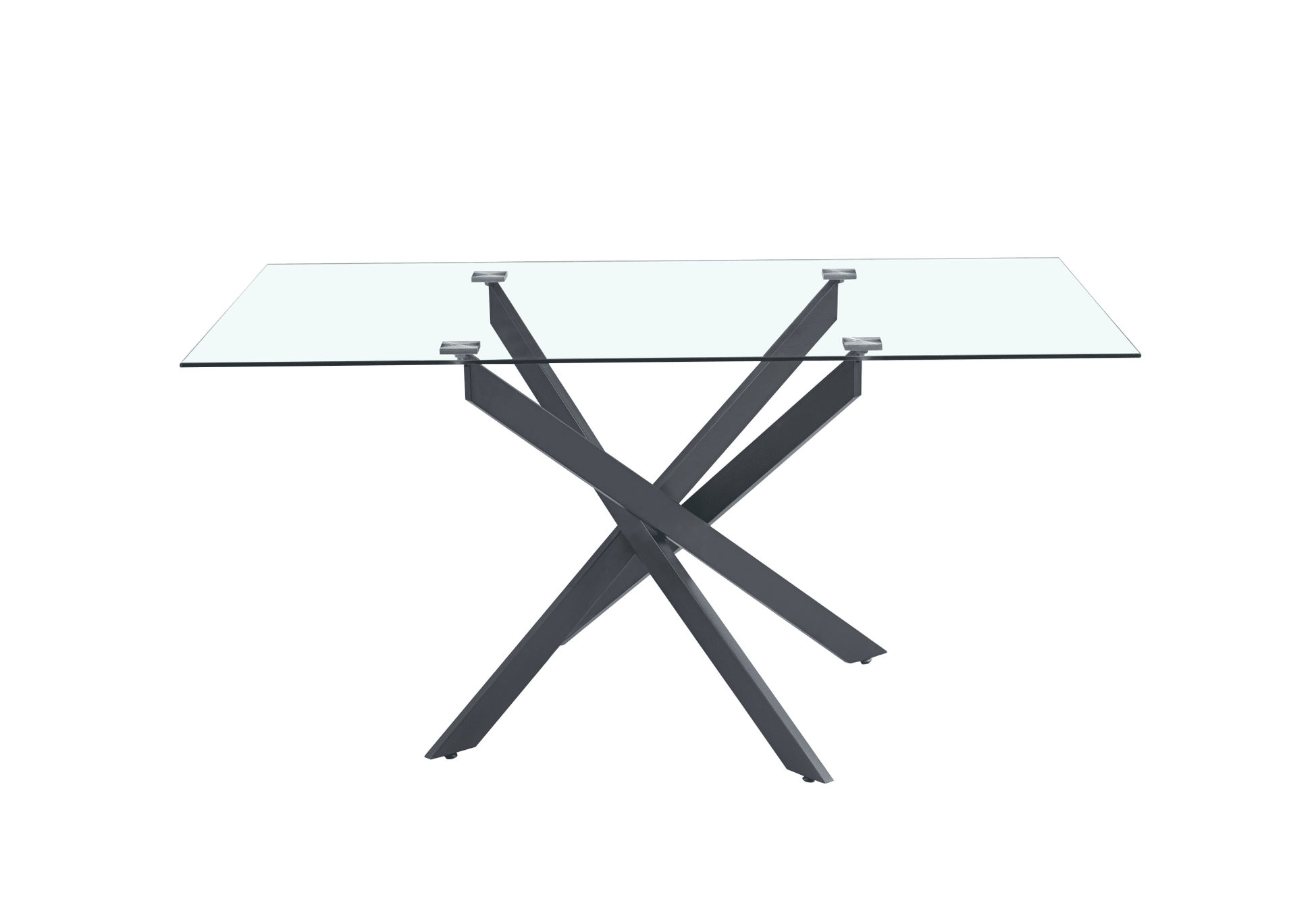 Table Repas JESSICA Métal noir et plateau en verre 150 cm 4 à 6 couverts
