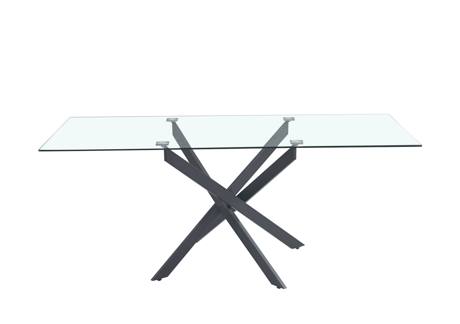 Table Repas JESSICA Métal noir et plateau en verre 150 cm 4 à 6 couverts