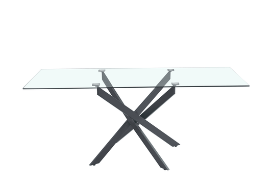 Table Repas JESSICA XXL Métal noir et plateau en verre 180 cm 6 à 8 couverts