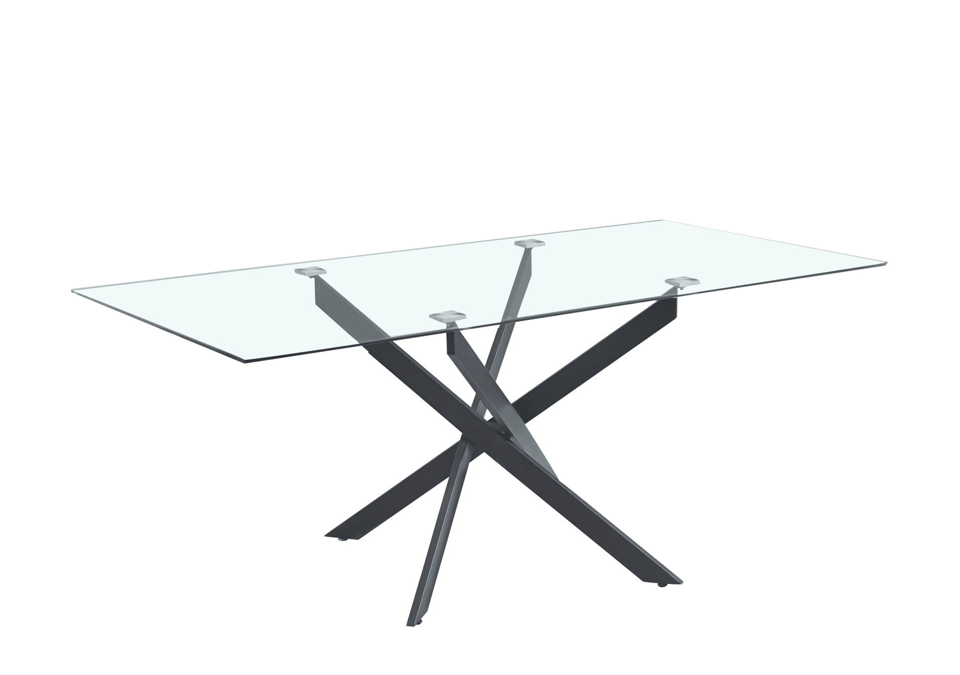 Table Repas JESSICA Métal noir et plateau en verre 150 cm 4 à 6 couverts