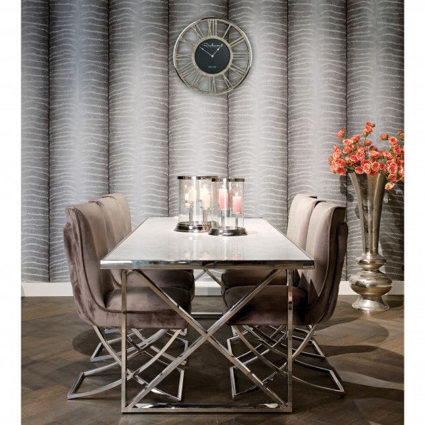 Table repas LEVANTO chrome plateau en verre trempé