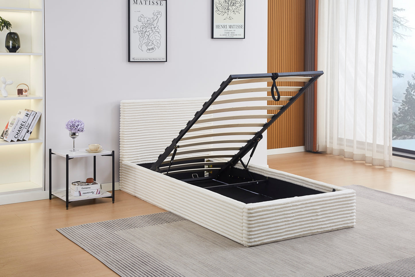 Lit Coffre Maia Ecru 90x190 Tissu Côtelé
