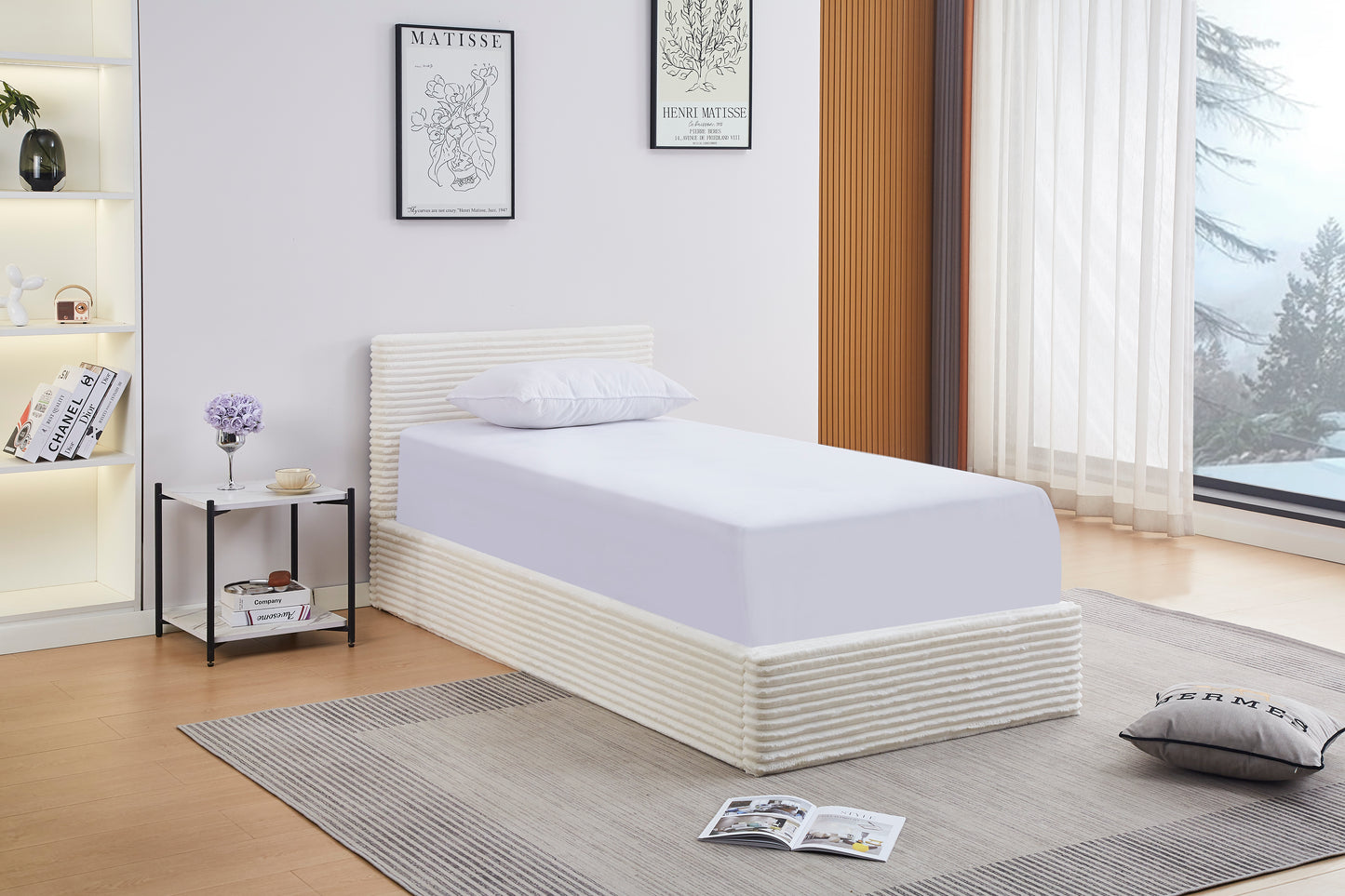 Lit Coffre Maia Ecru 90x190 Tissu Côtelé