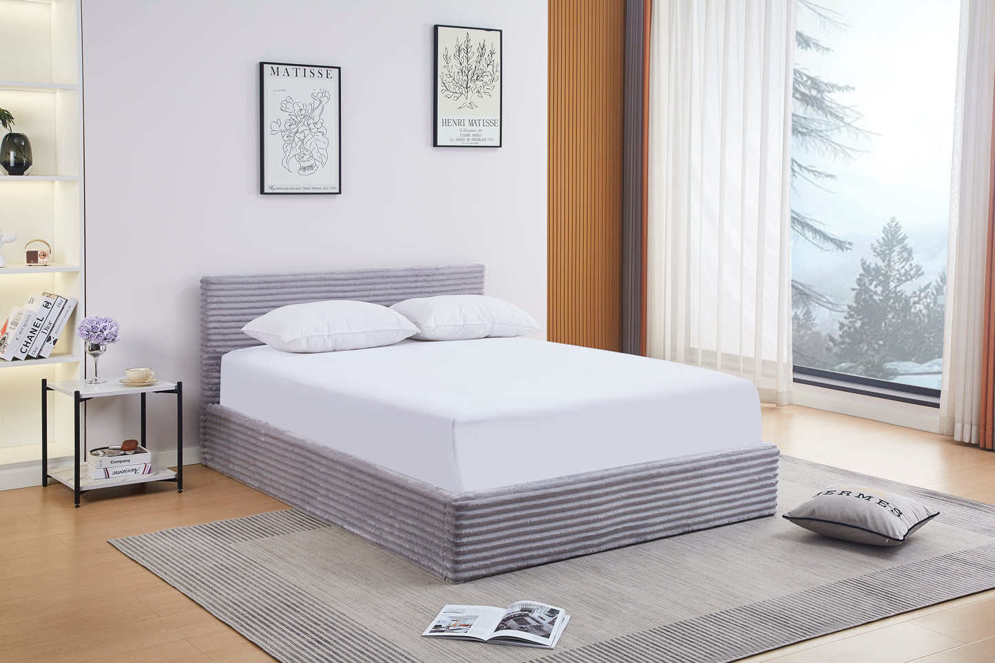 Lit Coffre Maia Gris Tissu Côtelé 160x200