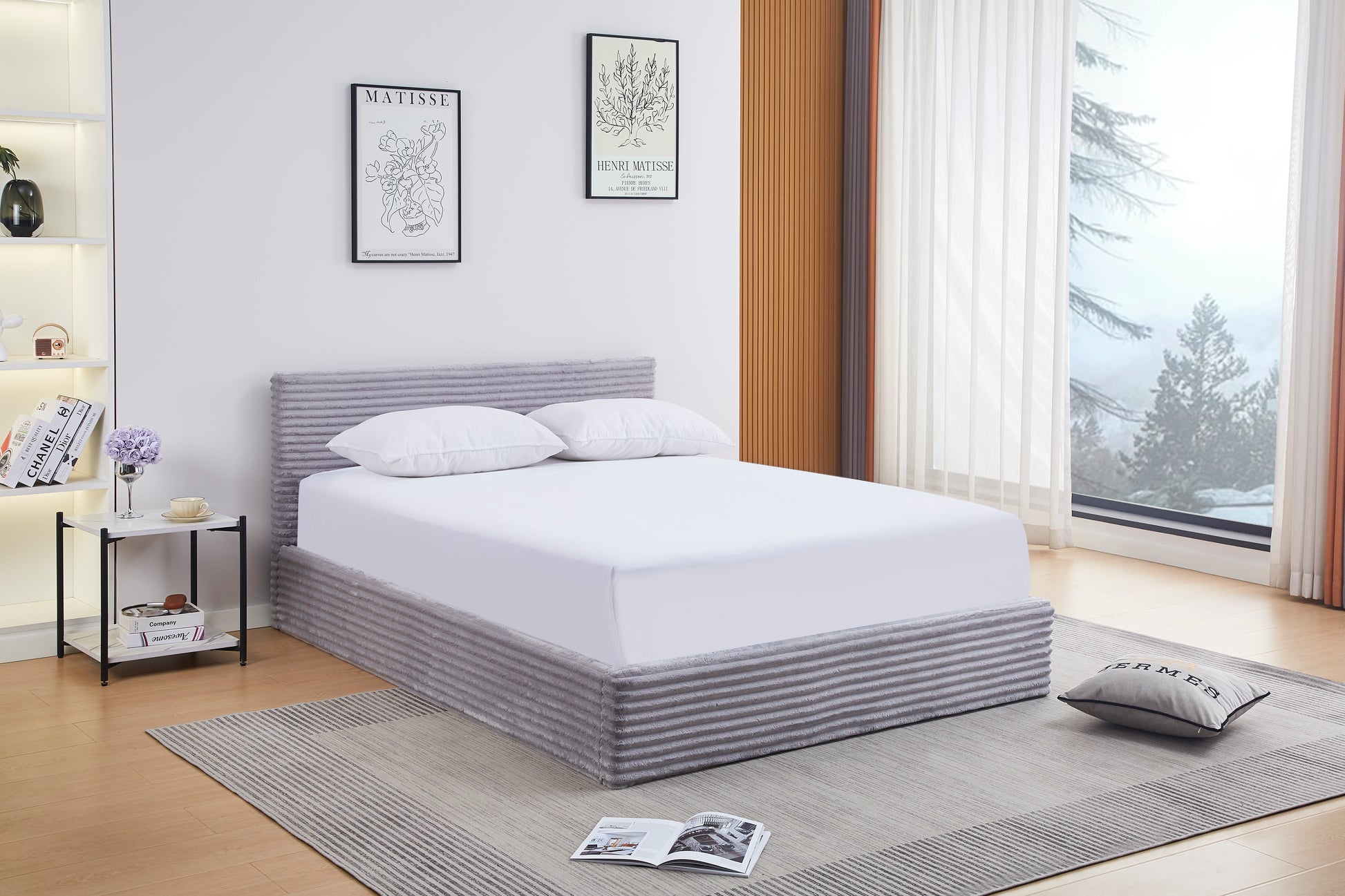 Lit Coffre Maia Gris Tissu Côtelé 160x200