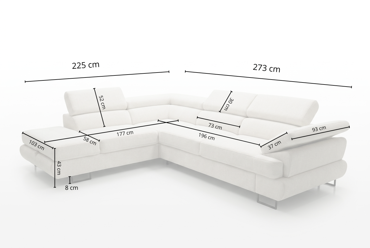 Canapé d'angle LUTON – Tissu Chenille