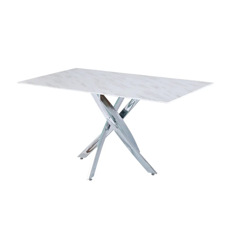 Table Repas JESSICA Chrome et plateau en verre 150 cm 4 à 6 couverts