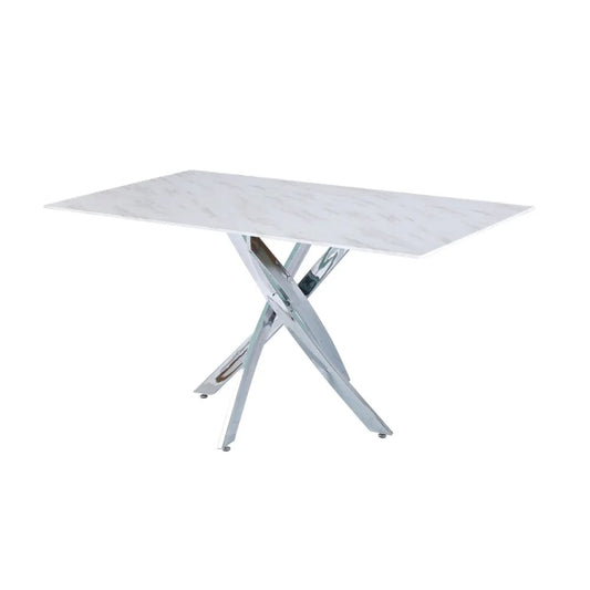 Table Repas JESSICA Chrome et plateau en verre 150 cm 4 à 6 couverts