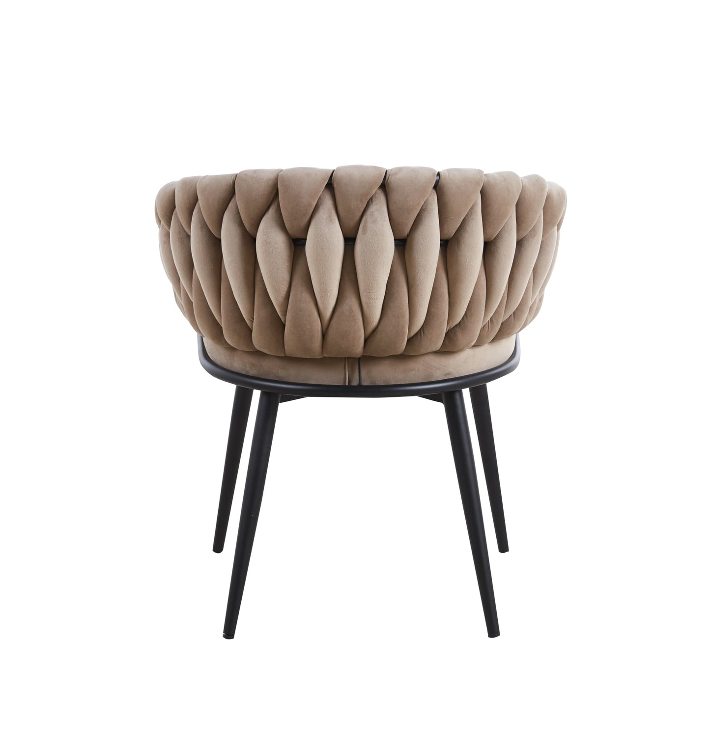 CHAISE AVEC ACCOUDOIR TRESSEE PIED METAL NOIR VELOURS TAUPE