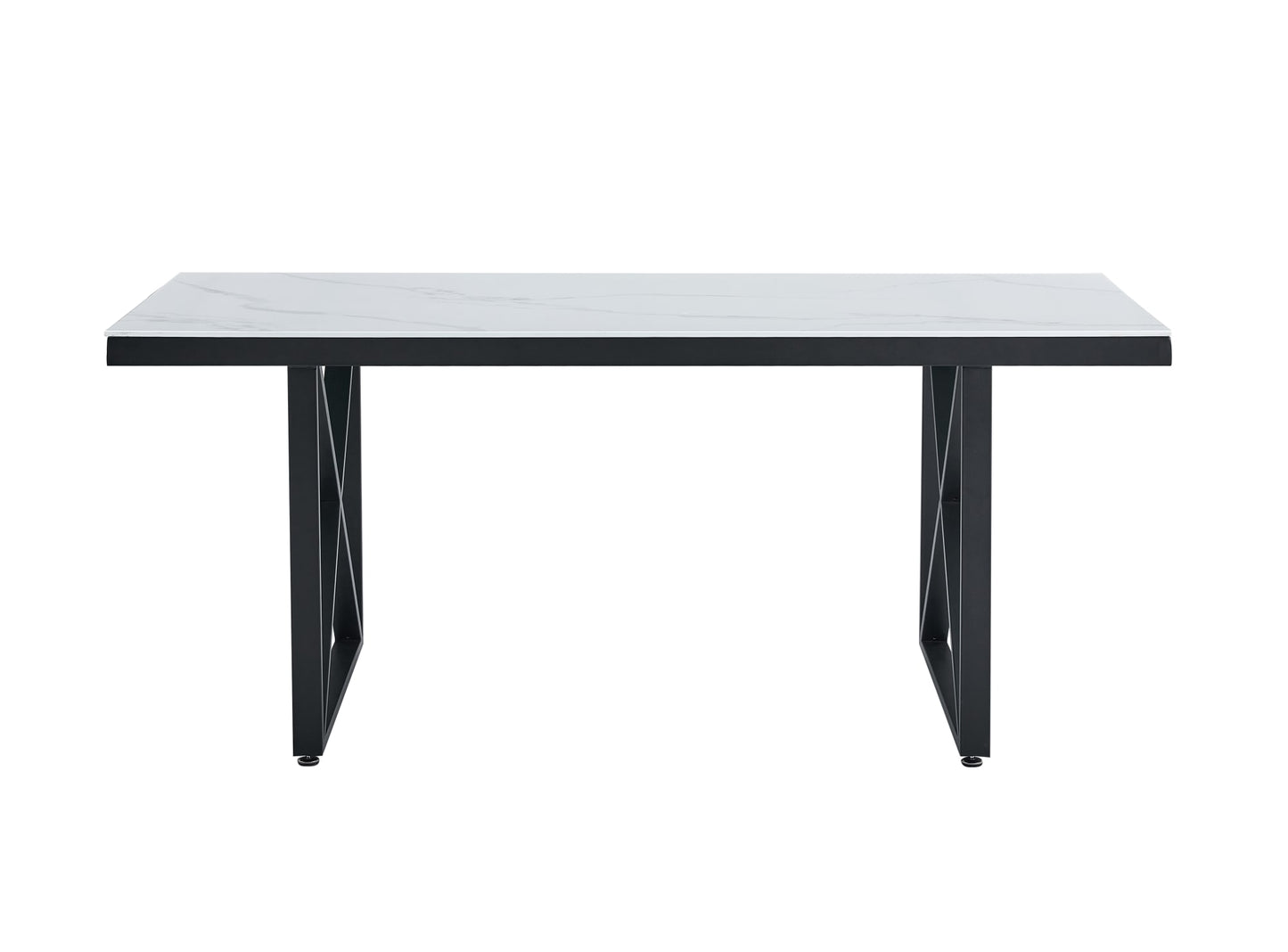 TABLE REPAS LEVANTO METAL NOIR MARBRE BEIGE 180x90x75 cm