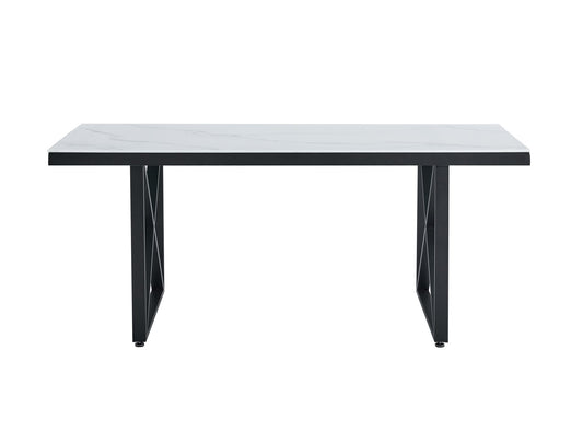 TABLE REPAS LEVANTO METAL NOIR MARBRE BEIGE 180x90x75 cm