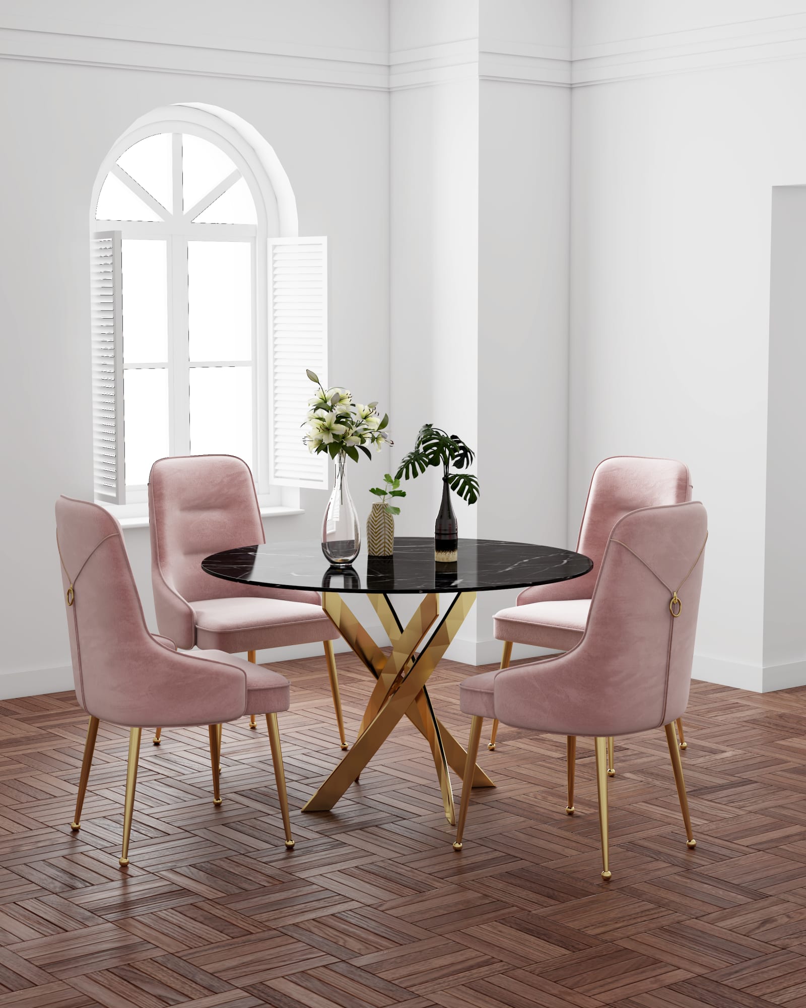 TABLE REPAS JESSICA GOLD MARBRE NOIR 120X75 cm