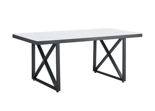 Table repas LEVANTO métal noir plateau en verre trempé