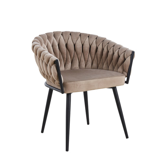 CHAISE AVEC ACCOUDOIR TRESSEE PIED METAL NOIR VELOURS TAUPE