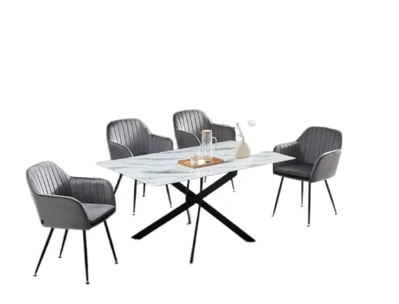 Table Repas JESSICA Métal noir et plateau en verre 150 cm 4 à 6 couverts