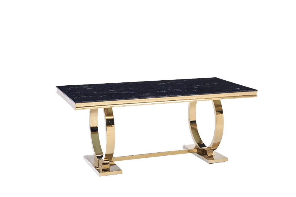 TABLE REPAS OMEGA GOLD MARBRE NOIR 180X90CM