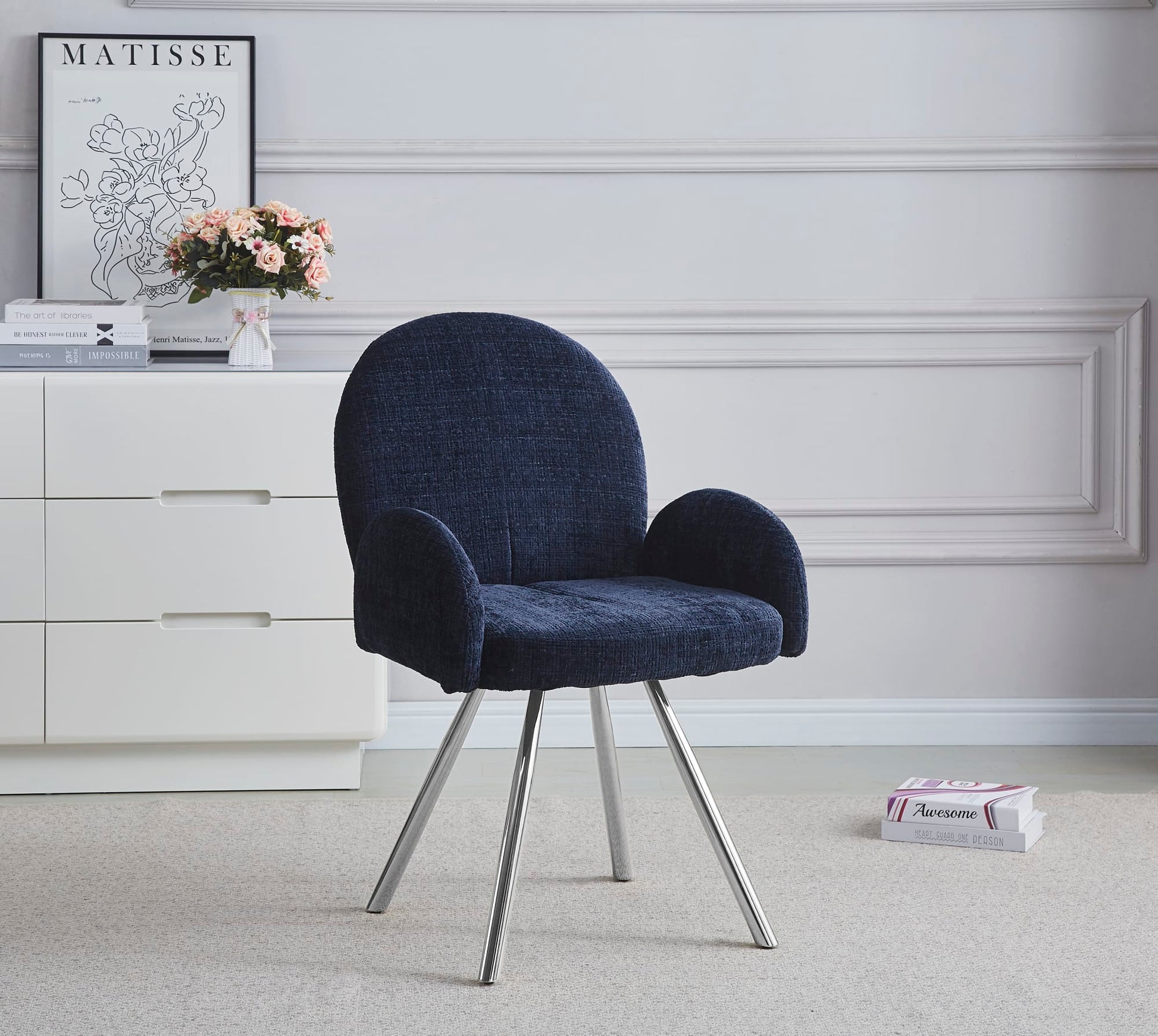 CHAISE AVEC ACCOUDOIR MIMI CHROME BLEU