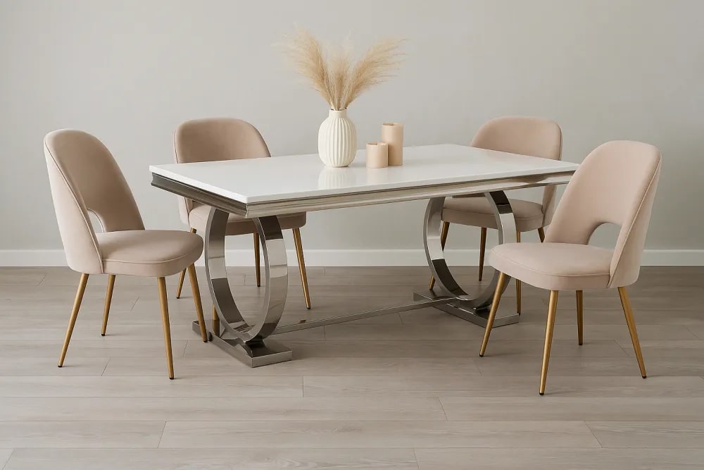 TABLE REPAS OMEGA CHROME BLANC DE BLANC 180X90CM