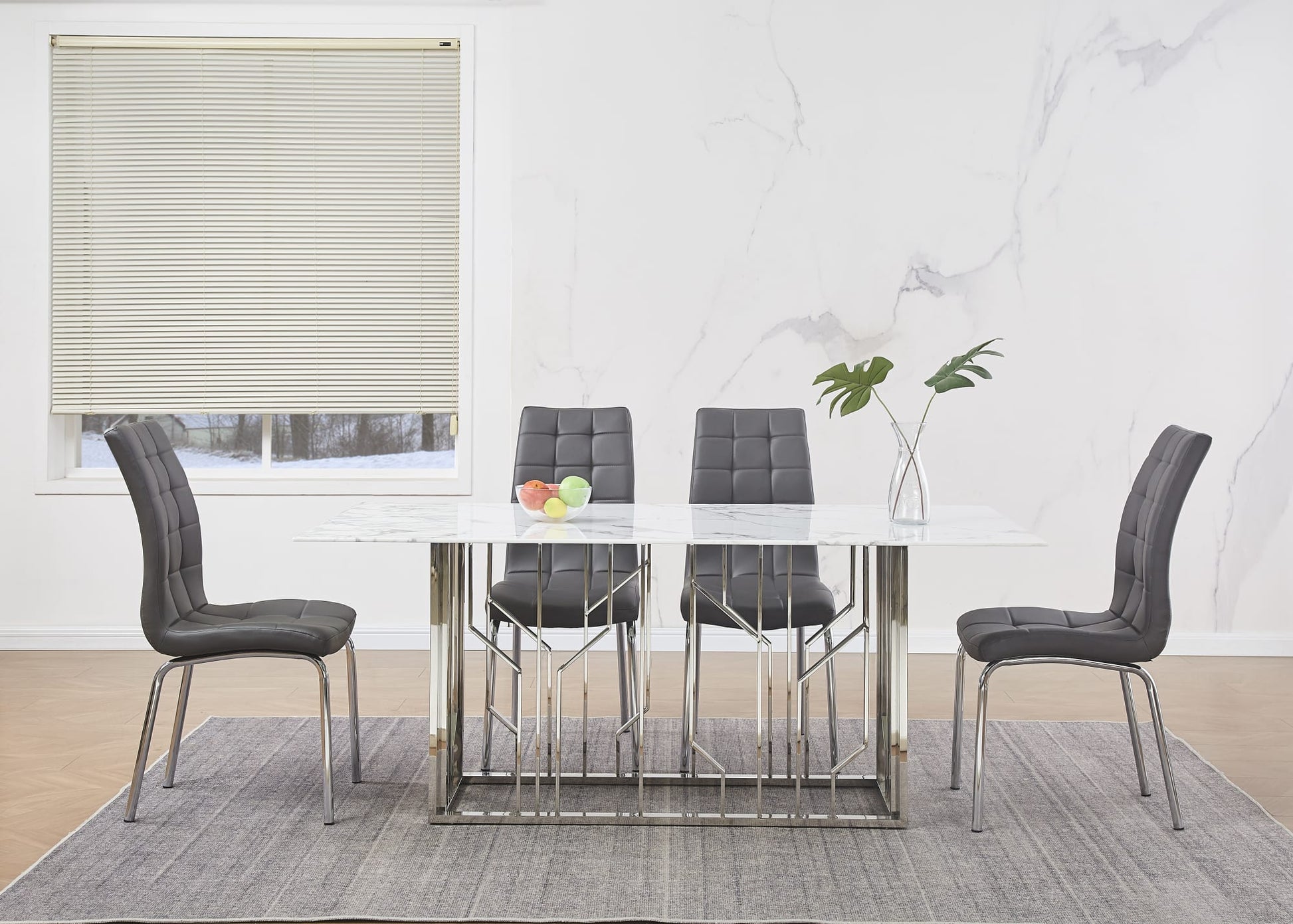 TABLE REPAS PORTOFINO CHROME MARBRE BLANC 180 x 90 CM