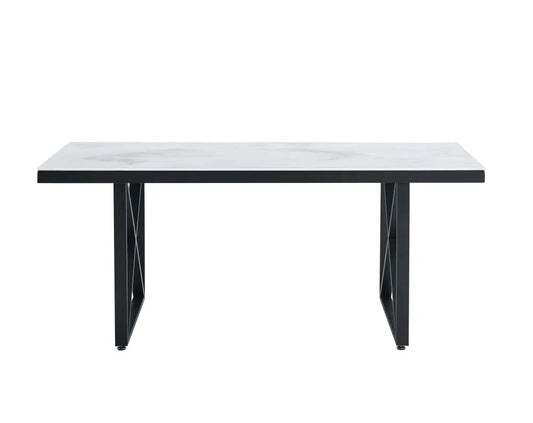 Table repas LEVANTO métal noir plateau en verre trempé