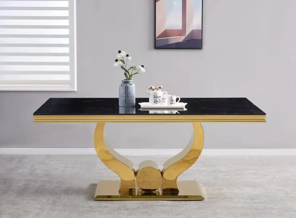 Table à manger TROFY 6 à 8 personnes gold verre 180x90 cm