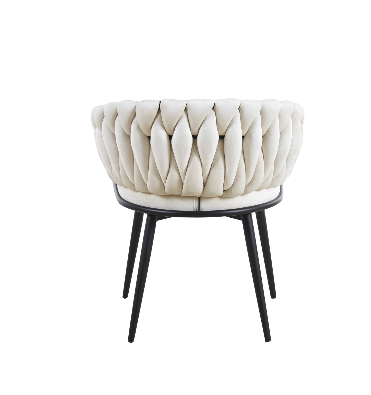 CHAISE AVEC ACCOUDOIR TRESSEE PIED METAL NOIR VELOURS ECRU
