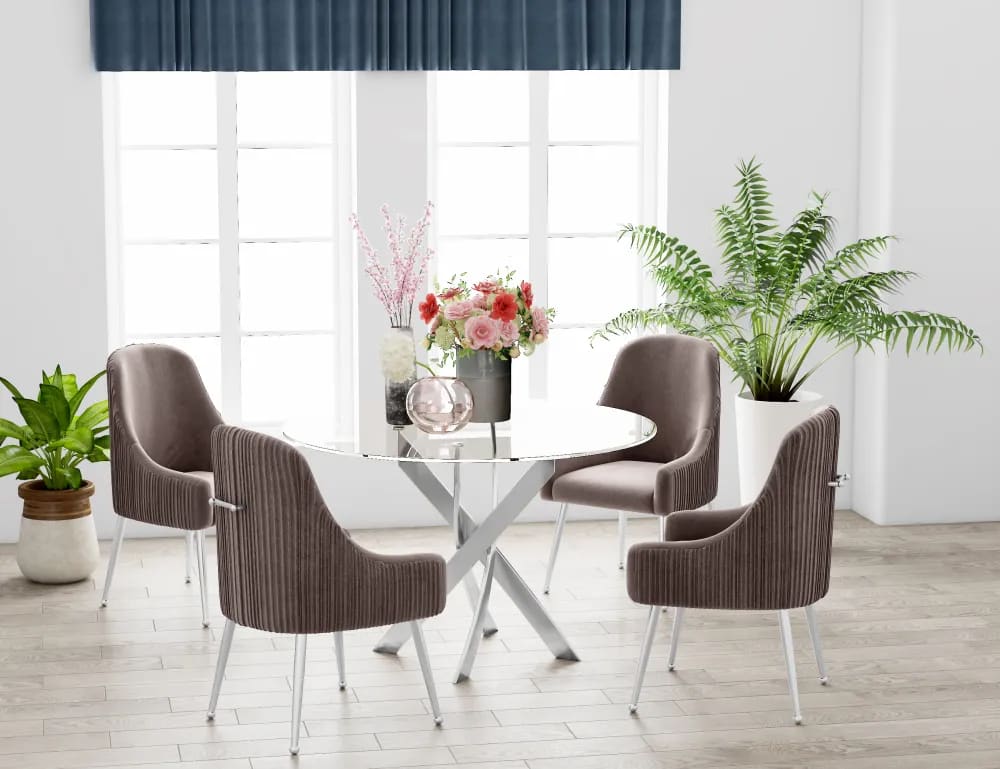 Table a manger ronde JESSICA chrome XXL 120 cm 4 couverts