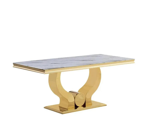 Table à manger TROFY 4 à 6 personnes Gold verre 150x90 cm