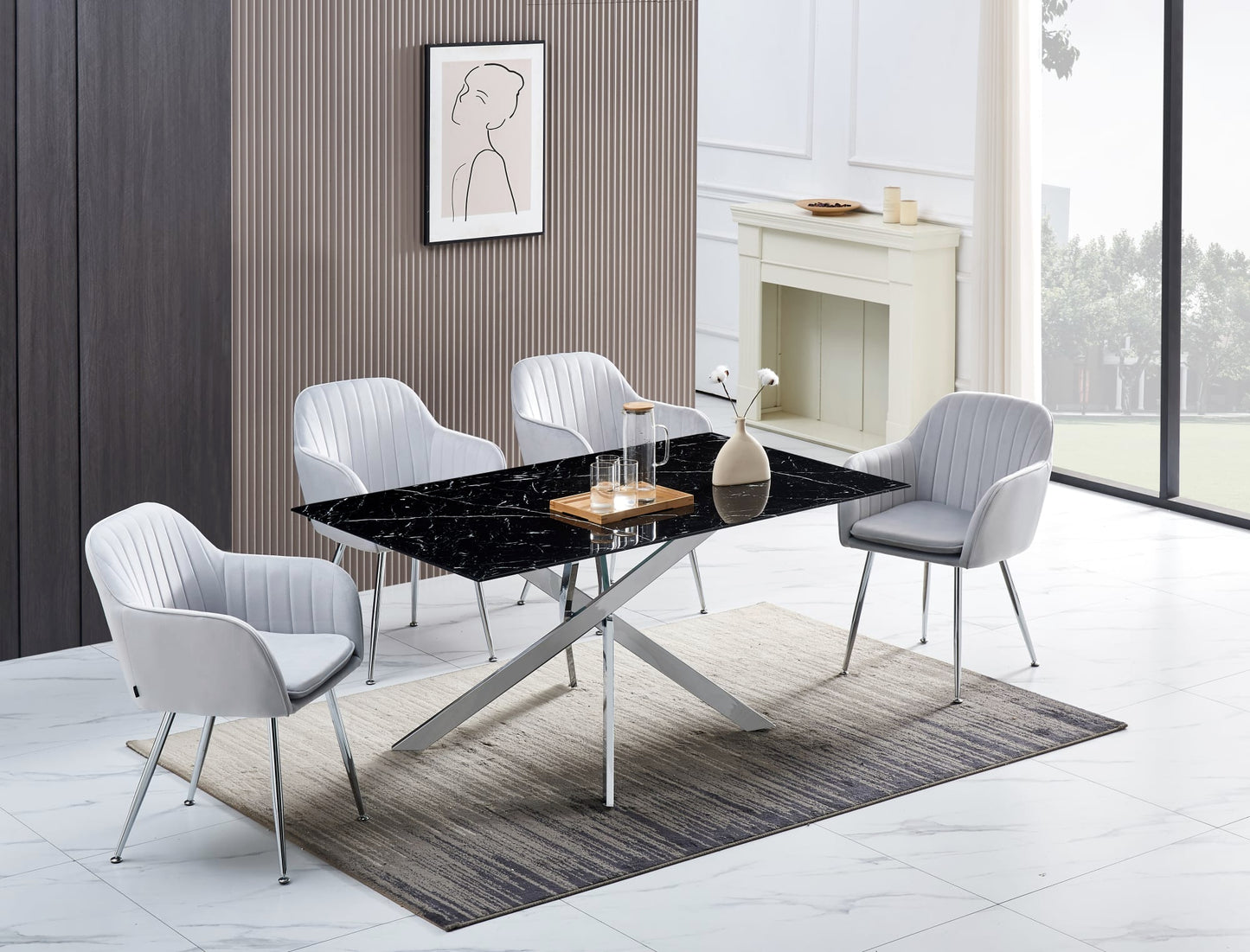 TABLE RECTANGULAIRE NEW JESSICA CHROME MARBRE NOIR 150X90