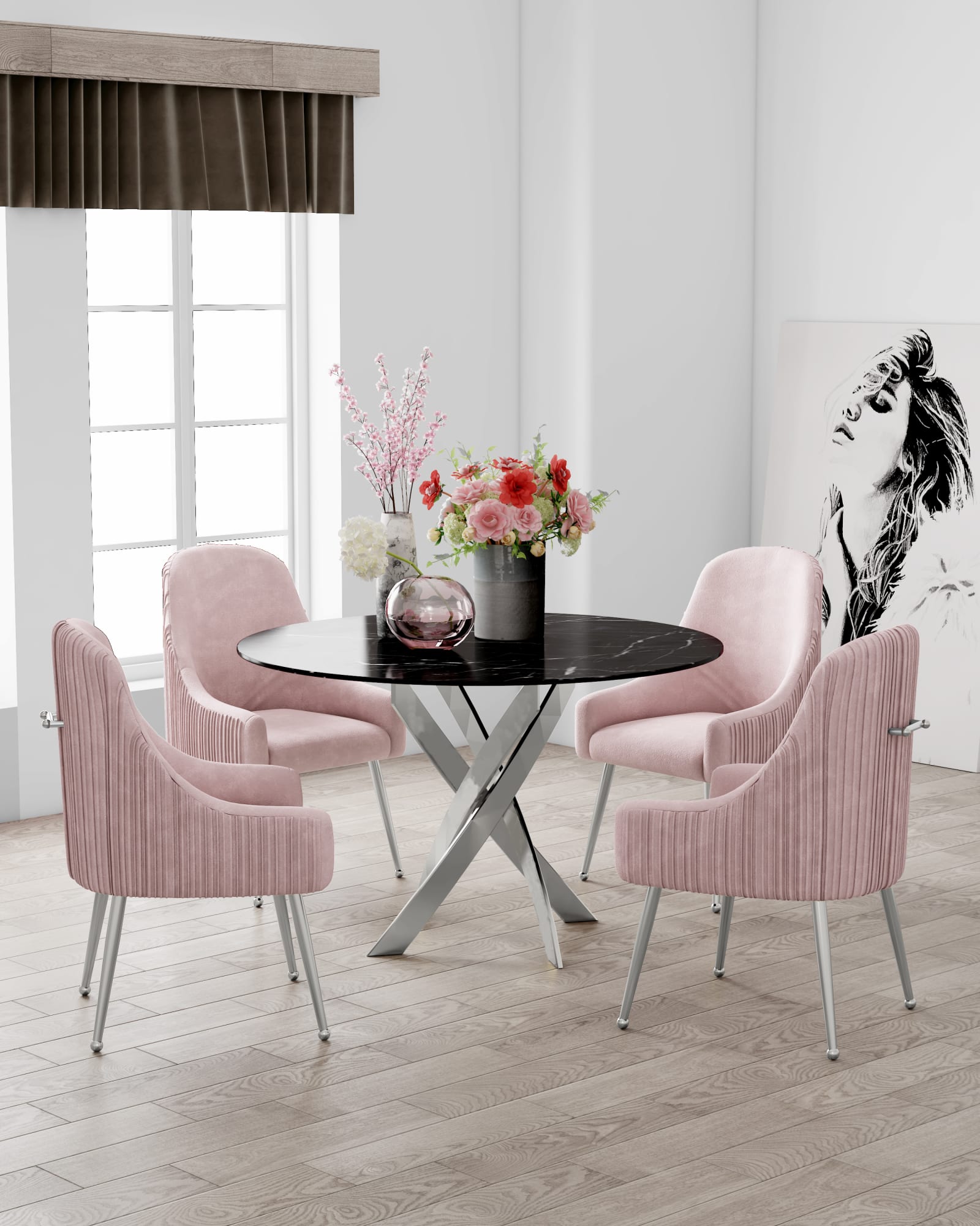 TABLE REPAS JESSICA CHROME MARBRE NOIR 120X75cm
