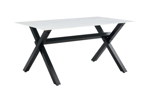 Table à manger IXE métal noir plateau en verre trempé