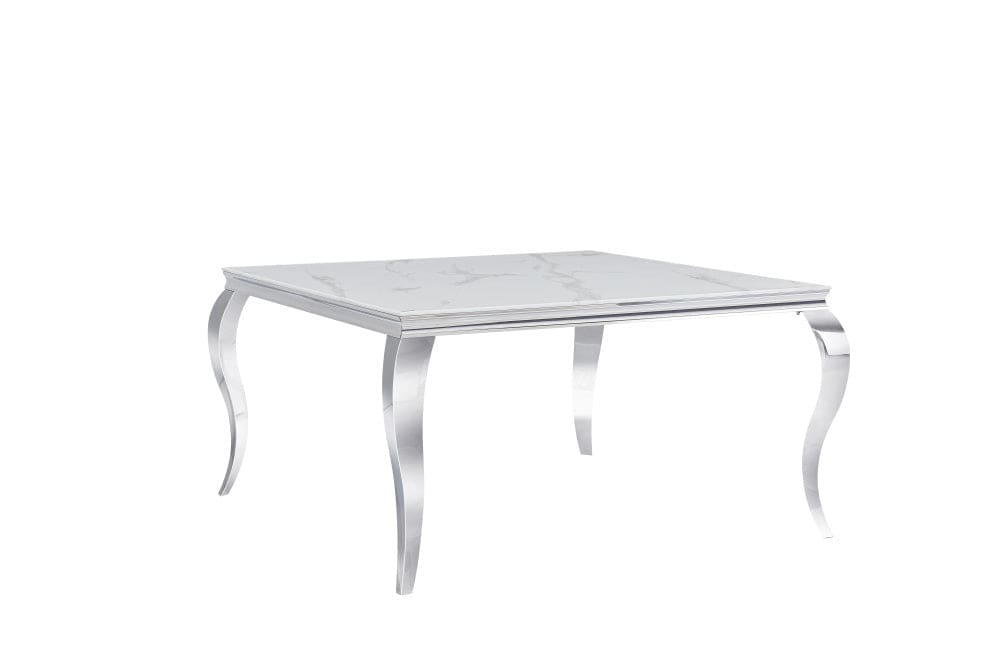 Table à manger Carré BAROQUE Chrome Marbre Blanc 140x140cm