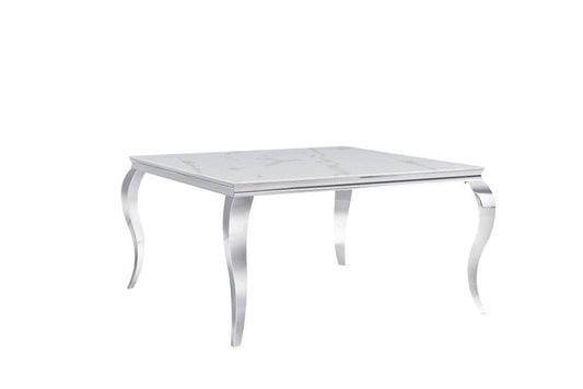 Table à manger Carré BAROQUE Chrome Marbre Blanc 140x140cm